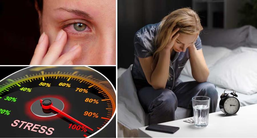 Stress gauge and person checking phone at night