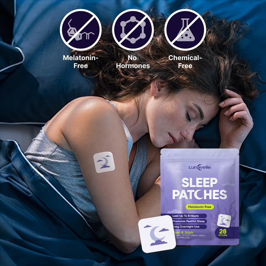 Lunavelle patch worn during sleep, melatonin-free, no hormones, chemical-free